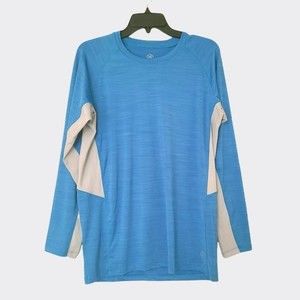 Hang Ten Mens Sz M Swim Long Sleeve Shirt UV UPF 50+ Cyan Gray Pocket